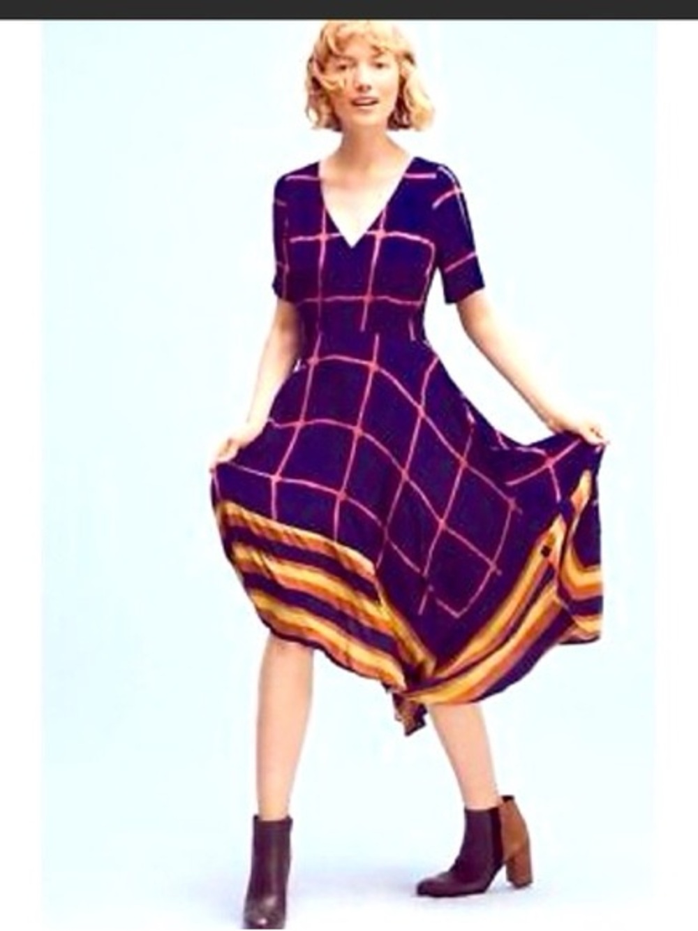Anthropologie HD in Paris Windowpane plaid midi dress